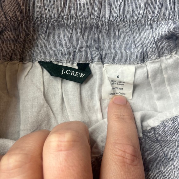 J.Crew Blue Linen Cotton Blend Chambray Elastic Waist Mini Skirt Size 6 Pocket - Picture 2 of 4